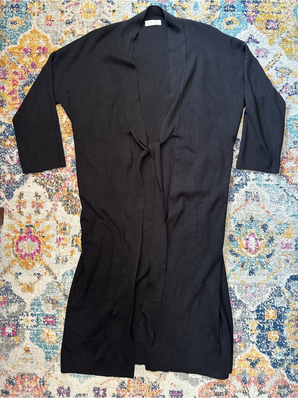 OAK + FORT Black Tie Front Longline Duster Cardigan Sweater Size Medium